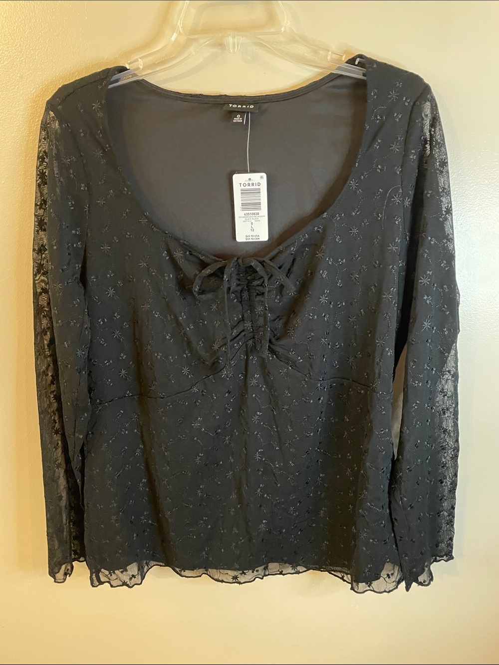 Torrid Stretch Embroidered Mesh Long Sleeve Top